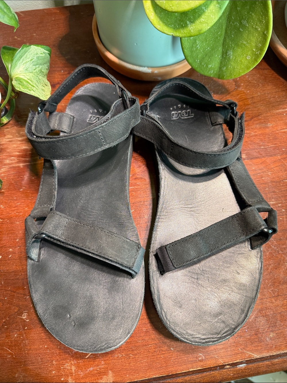 Teva Black Strappy Leather Sandals